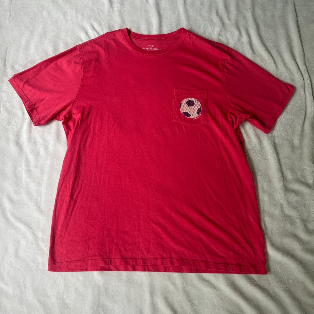 Vineyard Vines Pink Tee with Soccer Ball Pocket